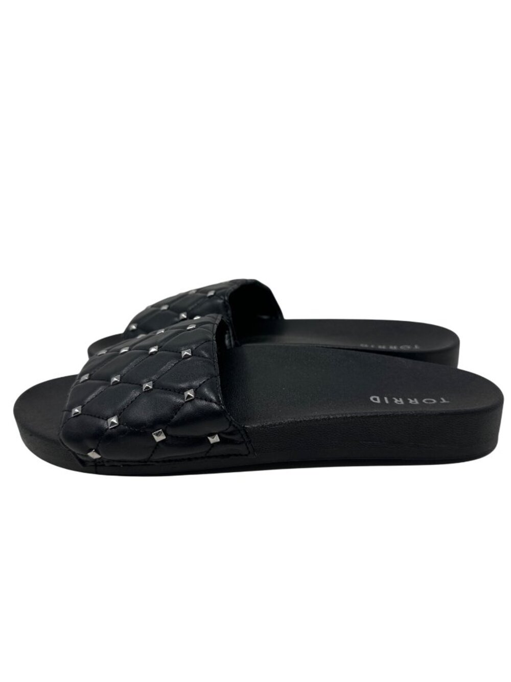 Torrid Black Faux Leather Studded Quilted Slide Sandals Women’s Size 9WW - Picture 3 of 8